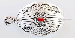 Native American Navajo Handmade Sterling Silver with Red Coral Hair Pin