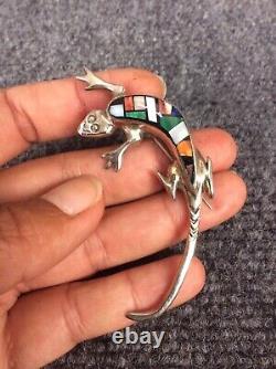 Native American Navajo LM sterling Silver spiny oyster lizard pin brooch