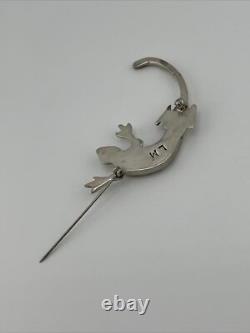 Native American Navajo LM sterling Silver spiny oyster lizard pin brooch