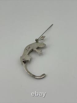 Native American Navajo LM sterling Silver spiny oyster lizard pin brooch