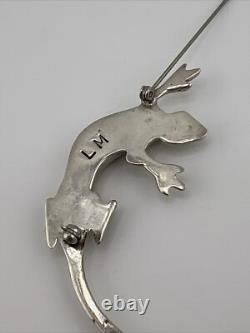 Native American Navajo LM sterling Silver spiny oyster lizard pin brooch