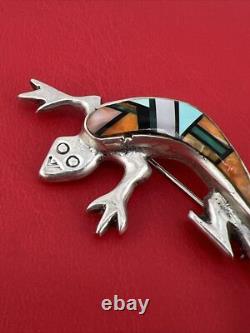 Native American Navajo LM sterling Silver spiny oyster lizard pin brooch