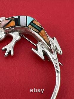 Native American Navajo LM sterling Silver spiny oyster lizard pin brooch