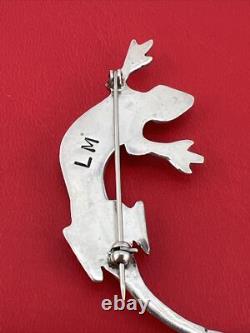 Native American Navajo LM sterling Silver spiny oyster lizard pin brooch