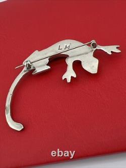 Native American Navajo LM sterling Silver spiny oyster lizard pin brooch