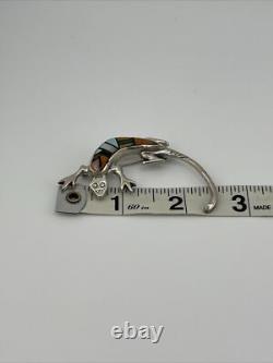 Native American Navajo LM sterling Silver spiny oyster lizard pin brooch