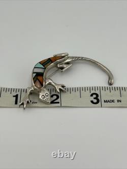 Native American Navajo LM sterling Silver spiny oyster lizard pin brooch