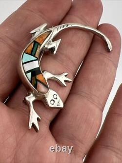 Native American Navajo LM sterling Silver spiny oyster lizard pin brooch