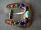 Native American Navajo Multi-stone Cluster Sterling Silver Prong Pin Belt Buckle