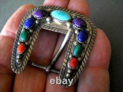 Native American Navajo Multi-Stone Cluster Sterling Silver Prong Pin Belt Buckle