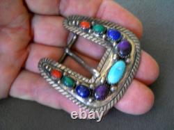 Native American Navajo Multi-Stone Cluster Sterling Silver Prong Pin Belt Buckle