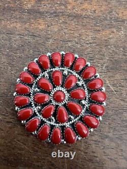 Native American Navajo Red Coral Cluster Pin Or Pendant Brooches Handmade #A