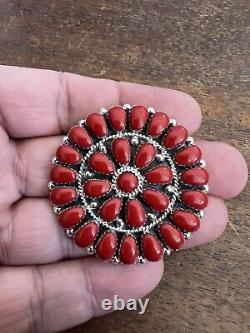 Native American Navajo Red Coral Cluster Pin Or Pendant Brooches Handmade #A