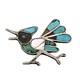 Native American Navajo Roadrunner Pin Turquoise Sterling Silver Mother Of Pearl