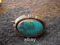 Native American Navajo Roger Apachito Sterling Silver Turquoise brooch pin vtg
