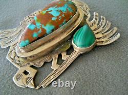 Native American Navajo Royston Malachite Sterling Silver Kokopelli Pendant Pin