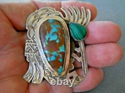 Native American Navajo Royston Malachite Sterling Silver Kokopelli Pendant Pin