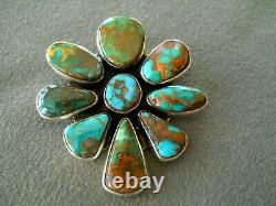 Native American Navajo Royston Turquoise Cluster Sterling Silver Pendant Pin