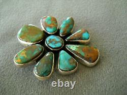 Native American Navajo Royston Turquoise Cluster Sterling Silver Pendant Pin