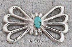 Native American Navajo Sandcast Ingot Silver Turquoise Bow Butterfly Brooch Pin