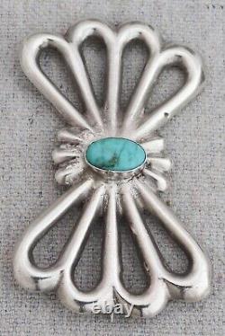 Native American Navajo Sandcast Ingot Silver Turquoise Bow Butterfly Brooch Pin