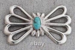 Native American Navajo Sandcast Ingot Silver Turquoise Bow Butterfly Brooch Pin