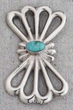 Native American Navajo Sandcast Ingot Silver Turquoise Bow Butterfly Brooch Pin