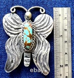 Native American Navajo Signed Spiderweb Turquoise Butterfly Pin Sterling Silver