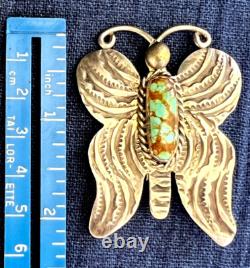 Native American Navajo Signed Spiderweb Turquoise Butterfly Pin Sterling Silver