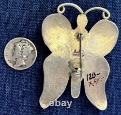 Native American Navajo Signed Spiderweb Turquoise Butterfly Pin Sterling Silver