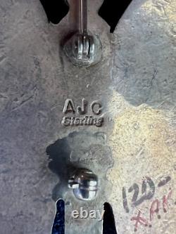 Native American Navajo Signed Spiderweb Turquoise Butterfly Pin Sterling Silver