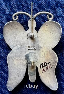 Native American Navajo Signed Spiderweb Turquoise Butterfly Pin Sterling Silver