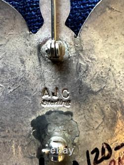 Native American Navajo Signed Spiderweb Turquoise Butterfly Pin Sterling Silver