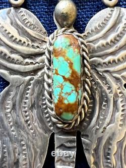 Native American Navajo Signed Spiderweb Turquoise Butterfly Pin Sterling Silver