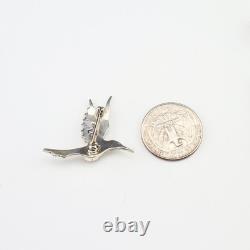 Native American Navajo Silver & Coral Hummingbird Pin By Lee Charley