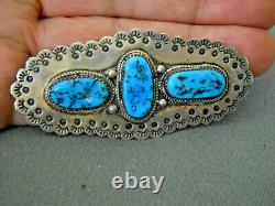 Native American Navajo Sleeping Beauty Turquoise Sterling Silver Stamped Pin 3
