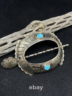 Native American Navajo Sleeping Beauty Turquoise Sterling Turtle Hair Pin