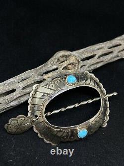 Native American Navajo Sleeping Beauty Turquoise Sterling Turtle Hair Pin