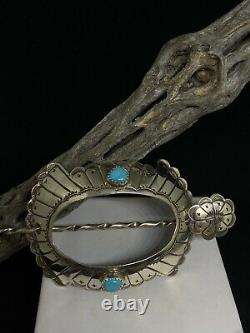 Native American Navajo Sleeping Beauty Turquoise Sterling Turtle Hair Pin