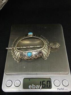 Native American Navajo Sleeping Beauty Turquoise Sterling Turtle Hair Pin