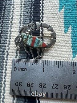 Native American Navajo Southwestern Turquoise & Coral Inlaid Scorpion Pin