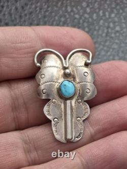 Native American Navajo Sterling Silver 925 Turquoise Butterfly Pin Brooch