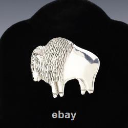 Native American Navajo Sterling Silver Buffalo Pin/pendant By Allison Manuelito