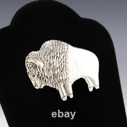 Native American Navajo Sterling Silver Buffalo Pin/pendant By Allison Manuelito