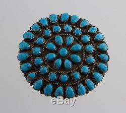 Native American Navajo Sterling Silver Pawn Turquoise Cluster Pin Brooch Signed