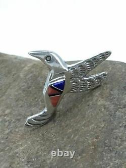 Native American Navajo Sterling Silver Spiny Oyster Lapis Hummingbird Pin 2902