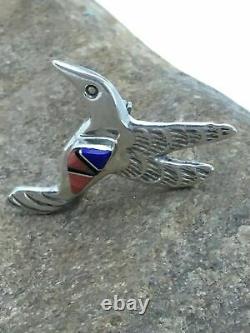 Native American Navajo Sterling Silver Spiny Oyster Lapis Hummingbird Pin 2902