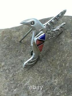 Native American Navajo Sterling Silver Spiny Oyster Lapis Hummingbird Pin 2902