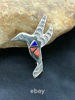 Native American Navajo Sterling Silver Spiny Oyster Lapis Hummingbird Pin 2902