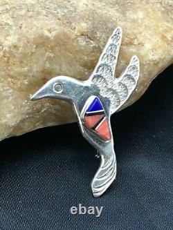 Native American Navajo Sterling Silver Spiny Oyster Lapis Hummingbird Pin 2902